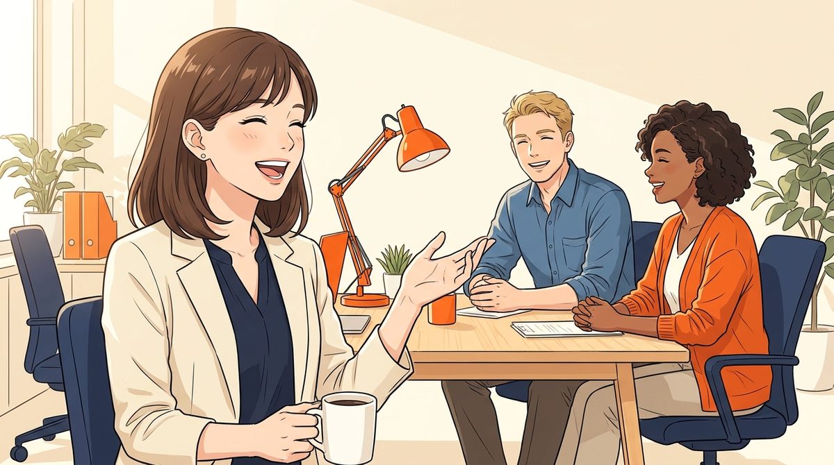 外国人の同僚と打ち合わせをするイラスト
